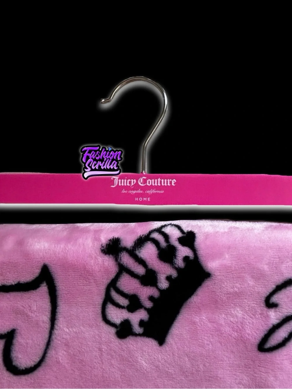 Juicy Couture Oversized Plush Throw Blanket Pink Black Heart Crown Logo NWT